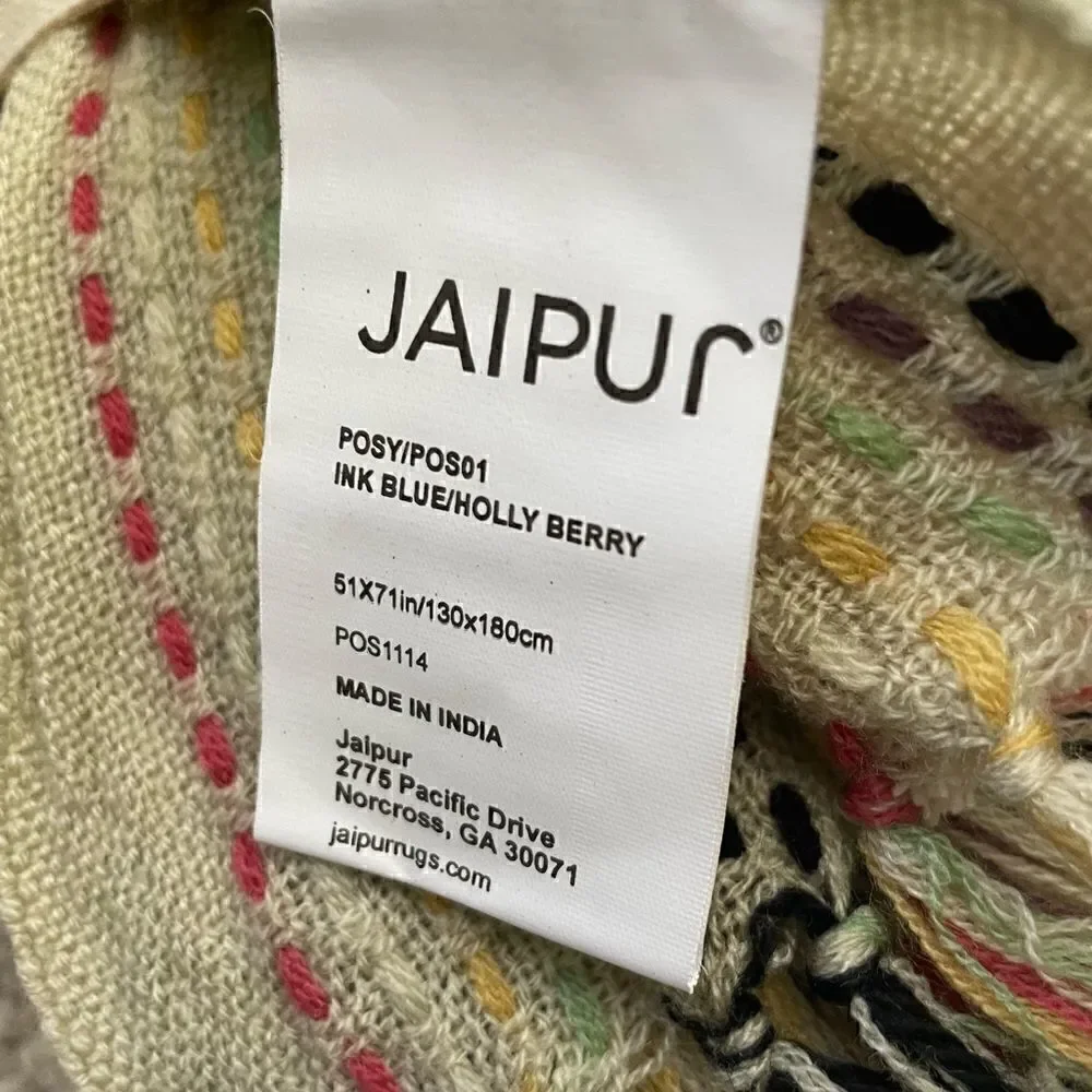 NWT Jaipur Posy Multicolor Acrylic Throw Blanket  51”x 71” Made In India